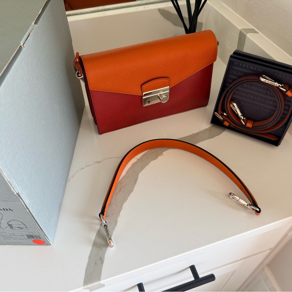 Prada Orange and Red Leather Shoulder Bag